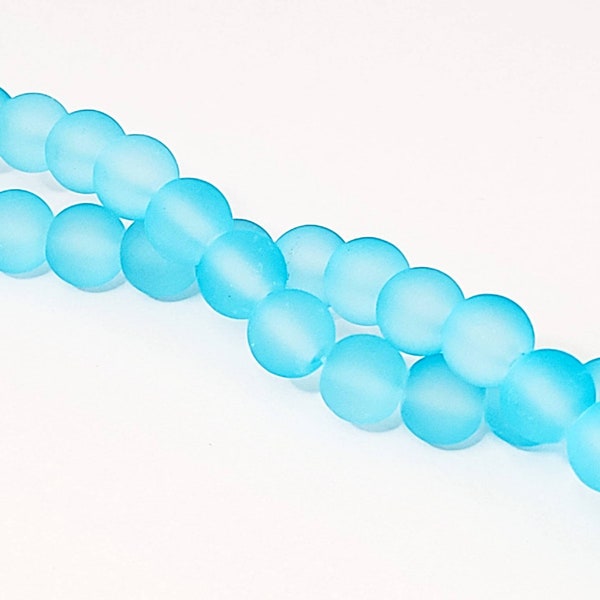 Frosted Glass Beads, 6mm Sea Glass Finish, Bright Sky Blue, Light Blue, Round Glass Beads, Beautiful Soft Finish, Aqua Blue Beads