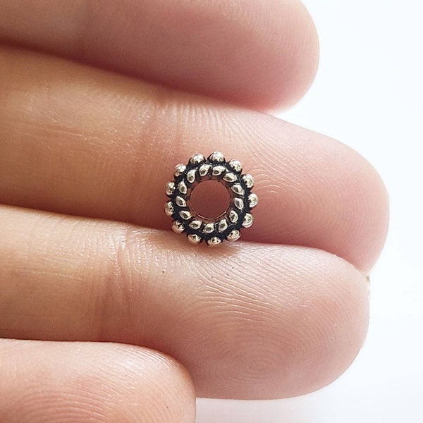 Large Hole Spacer Beads, 8x3mm, 3mm Center Hole, Large Daisy Spacers, Antique Silver Beads, Accent Beads, Combined Shipping