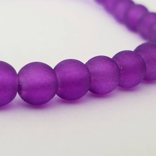 8mm Dark Purple Frosted Glass Round Beads 15 Strand Etsy