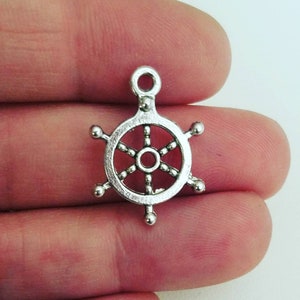 10, 20, or 50 Antique Silver Helm Charms, 20x15mm Nautical Charm, Wheel Charms, wholesale supplies, bulk charms, ocean charms, Boat Charms