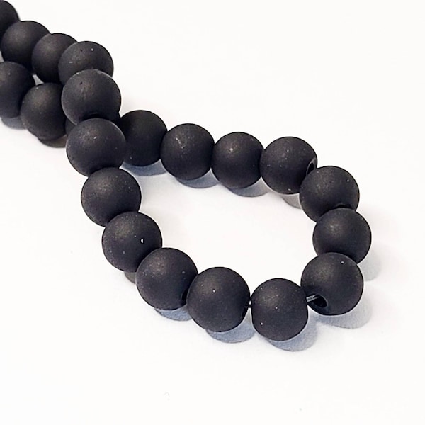 50, 100 or 300 6mm Frosted Glass Beads, Sea Glass Finish, Opaque Black, Solid Black Frosted, Monochromatic Beads