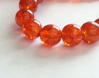 Crackle Beads - Deep Dark  Orange Glass Crackle Beads,  8mm Round, 8mm Glass Crackle Beads, Autumn Beads, Halloween Beads