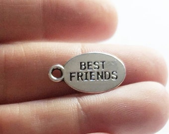 10, 20, or 50 Antique Silver Oval Best Friend Charm Pendants, Flat Oval Charm, Word Charm, friend Charm, 19X5MM
