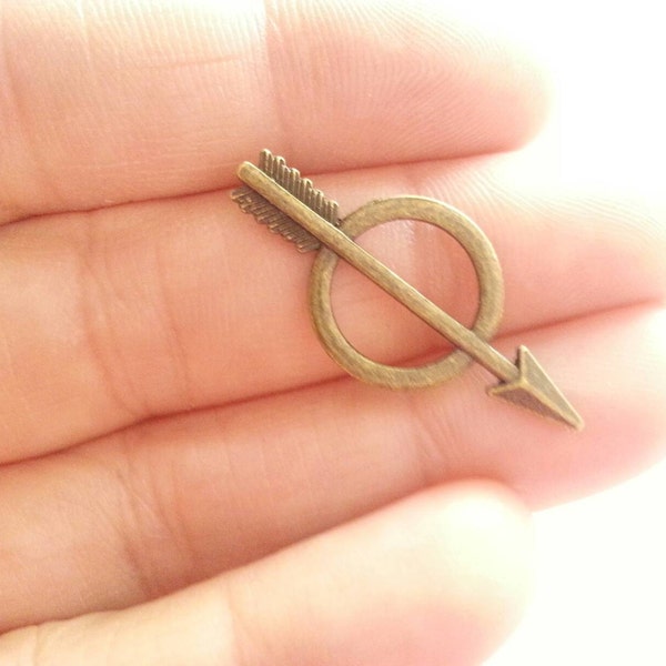 10, 20, or 50 Antique Bronze Arrow and Circle Pendant Connectors, Bracelet Center, Wrap Bracelet piece