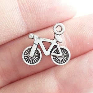 10/20/50 Bicycle Charm Pendants, Antique Silver, Double Sided, 15x13.5mm