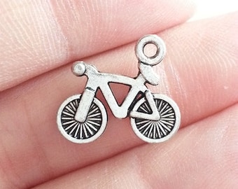 10/20/50 Bicycle Charm Pendants, Antique Silver, Double Sided, 15x13.5mm