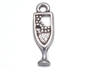 10, 20 or 50 Silver Wine Glass Charms, 7x20mm, Champagne Glass Charms, Flute Glass Charms, Wine Charms,