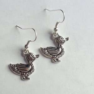 Make Way for Ducklings inspired, Silver duck earrings, Mallard Duck Duck Earrings, Duck Dangles, Stainless Steel Earring Hooks