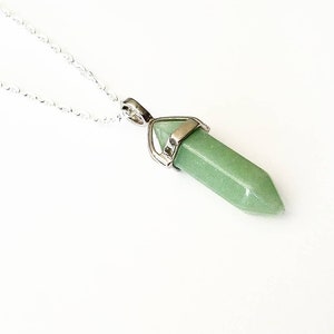 Natural Green Aventurine Point Necklace, Pendulum Necklace, Custom Length, Crystal Necklace, Natural Stone Necklace, Stone Necklace,