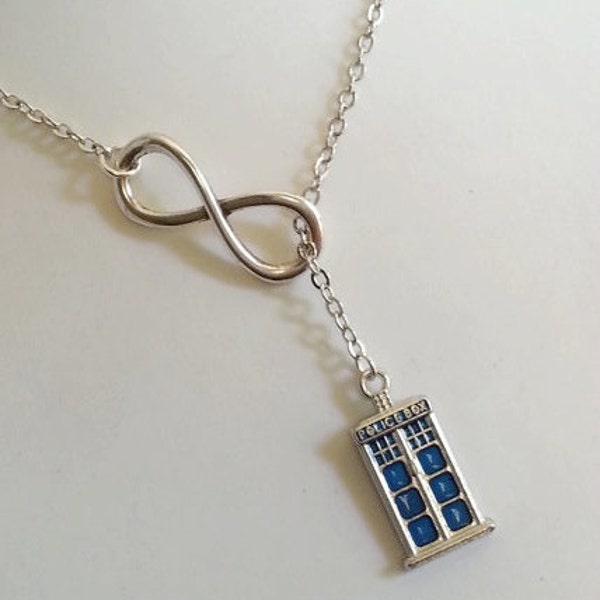 Doctor Who Inspired  Necklace , Blue Police Box,  Tardis,  Lariat Style