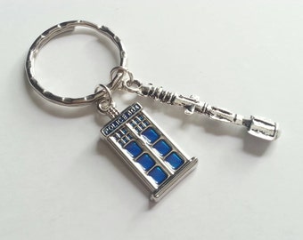 Dr Who inspired, Tardis and Sonic Screwdriver Keychain