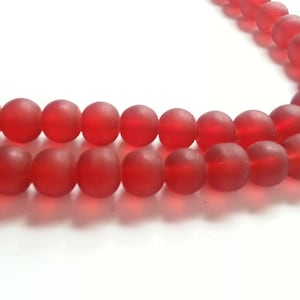 50, 100, or 300 Red Frosted Beads,  8mm Glass, Sea Glass Finish, Round Beads, Dark Red Frosted Beads, 8mm Glass Beads, Combined Shipping