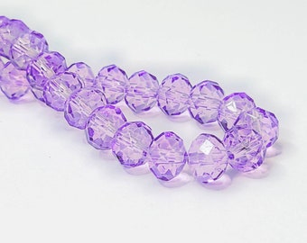 6x4mm Transparent Light Lavender Purple Glass Beads, Faceted, 17" Strand, 87 Beads, Rondelle Beads, Purple Beads, Abacus Beads