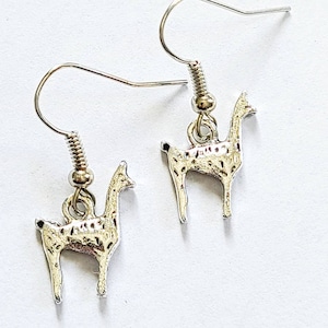 Llama Earrings, Silver Llama Dangle Earrings, Silver Alpaca Earrings, Cute Animal Earrings, Small Dangle, Stainless Steel Earring Hooks