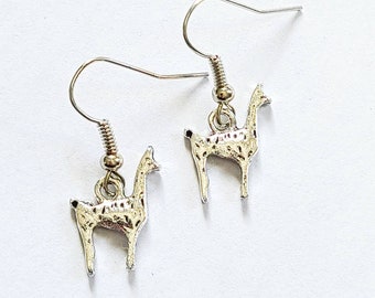 Llama Earrings, Silver Llama Dangle Earrings, Silver Alpaca Earrings, Cute Animal Earrings, Small Dangle, Stainless Steel Earring Hooks