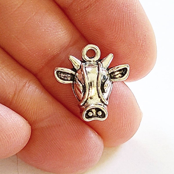 10, 20 or 50 Antique Silver Cow Charms, 15x15mm,  Cattle Charm, Heffer, Bulk Charms, Combine Shipping, Farm Themed, Animal Charm