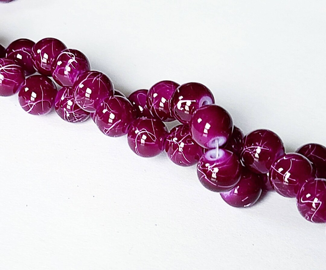 8mm Plum Purple Glass Beads With White Drawbench Swirl 8mm Etsy