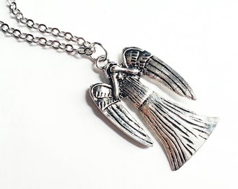 Weeping Angel Necklace,  Large, Don't Blink,  Antique Silver, Buyers choice of Necklace length, Doctor Who Inspired