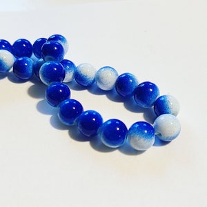 8mm Painted Glass Beads, Two Tone Opaque Bright Blue and White, 8mm Glass Beads, Painted, Combined Shipping