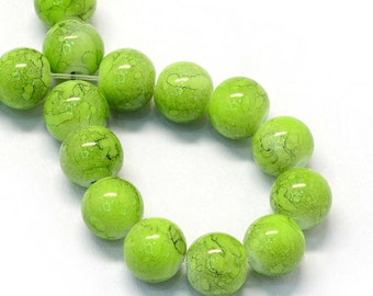 50 x GREEN CRACKLE ROUND 13mm WOODEN BEADS Jewellery W185 50 x GREEN CRACKLE ROUND 13mm WOODEN BEADS Jewellery W185