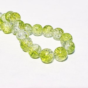 Crackle Glass Beads, 8mm, Lime Green and Clear, Two Tone Transparent Glass Beads, Light Green Crackle Glass Beads, 50 or 100 Beads per lot