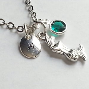 Personalisierte Silber Meerjungfrau Halskette, handgestempelt Initial, Swarovski Kristall Birthstone, beste Freundin, Monogramm, benutzerdefinierte Länge