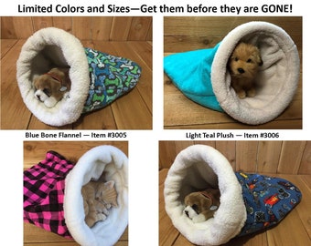 Handmade Fleece Pet Snuggle Den, Burrow Bed, Cozy Cave