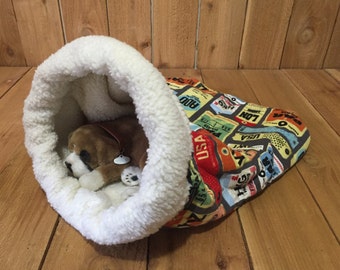 Pet Bed, Snuggle Den, Sleeping Bag, Den, burrow bed. dog sleeping bag, snuggle sacks, cave beds