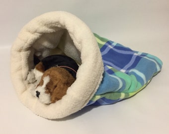 Plaid Fleece Pet Snuggle Den, Cozy Burrow Bed