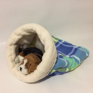 Medium, Snuggle Den, NEW FABRIC CHOICES, Plaid, Pet Bed, Sleeping Bag, Den, burrow bed. dog sleeping bag, snuggle sacks, cave beds