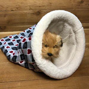 Snuggle Den, Heart & Paw, NEW FABRIC CHOICES, Flannel, Pet Bed, Sleeping Bag, Den, burrow bed. dog sleeping bag, snuggle sacks, cave beds