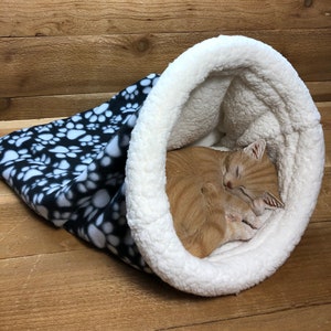 Snuggle Den, B/W Paw, NEW FABRIC CHOICES, Fleece, Pet Bed, Sleeping Bag, Den, burrow bed. dog sleeping bag, snuggle sacks, cave beds