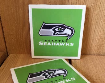 Seahawks logo, Coasters, set of 4, Seattle Seahawks, Super Bowl
