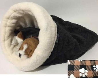 Snuggle Den, White Paw, Brown & Black Plaid, Flannel, Pet Bed, Sleeping Bag, Den, burrow bed. dog sleeping bag, snuggle sacks, cave beds