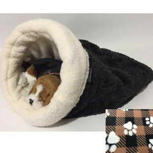 Snuggle Den, White Paw, Brown & Black Plaid, Flannel, Pet Bed, Sleeping Bag, Den, burrow bed. dog sleeping bag, snuggle sacks, cave beds