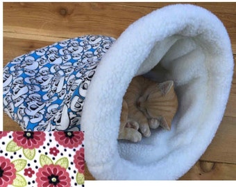 Pet Bed, Snuggle Den, Sleeping Bag, Daisy, Floral, Pink, Fleece, Den, burrow bed. dog sleeping bag, snuggle sacks, cave beds