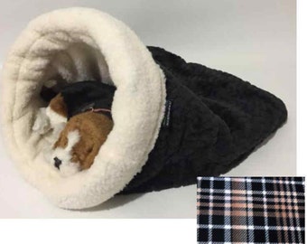 Snuggle Den, Brown Plaid, Brown & Black Plaid, Flannel, Pet Bed, Sleeping Bag, Den, burrow bed. dog sleeping bag, snuggle sacks, cave beds