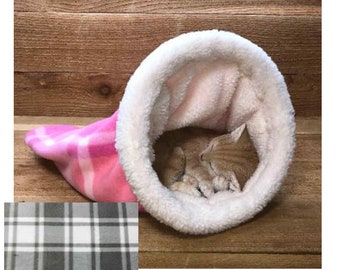 Snuggle Den, Gray Plaid, Gray, Gray & White, Fleece, Pet Bed, Sleeping Bag, Den, burrow bed. dog sleeping bag, snuggle sacks, cave beds