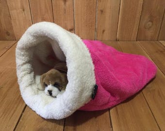 Fleece Pet Bed, Snuggle Den, Cozy Burrow, Washable Cave Bed