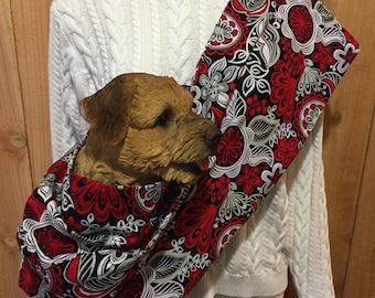 Red Swirl Print Pet Sling, Adjustable Cotton Dog Carrier