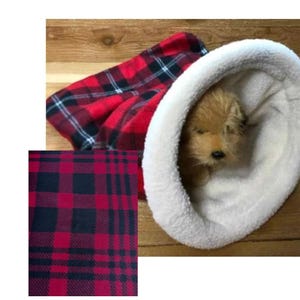 Snuggle Den, Red & Black Plaid, NEW FABRIC, Fleece, Pet Bed, Sleeping Bag, Den, burrow bed. dog sleeping bag, snuggle sacks, cave beds