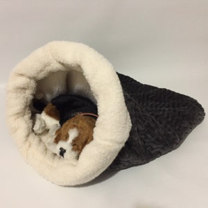 Snuggle Den, Gray, Grey, Pet Bed, Sleeping Bag, Den, burrow bed. dog sleeping bag, snuggle sacks, cave beds