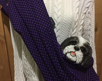 Pet Carrier, Purple Black Print,  Pet Pouch, Handcrafted, Dog Carrier, Puppy Sling, Dog Sling