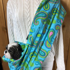 Pet Carrier, Turquoise LeFleur Print,  Pet Pouch, Handcrafted, Dog Carrier, Puppy Sling, Dog Sling