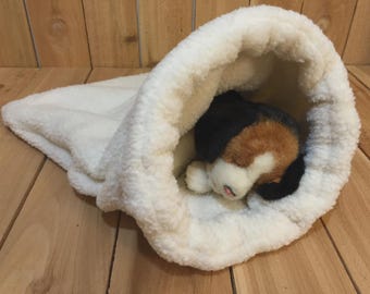 Cream Sherpa Snuggle Den, Cozy Pet Burrow Bed, Washable