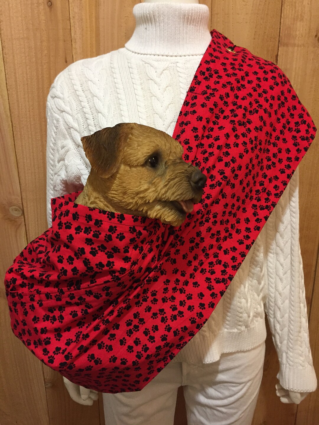 Pet Sling, Black Paw & Red Base Print, Pet Carrier, Pet Pouch