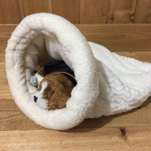 Snuggle Den, Cream Plush, Off white, Pet Bed, Sleeping Bag, Den, burrow bed. dog sleeping bag, snuggle sacks, cave beds