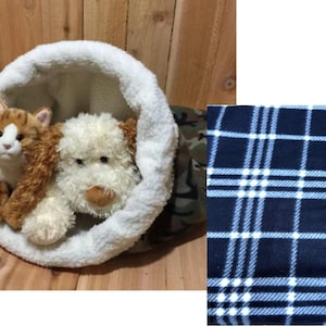 Snuggle Den, Black Plaid, NEW FABRIC CHOICES, Fleece, Pet Bed, Sleeping Bag, Den, burrow bed. dog sleeping bag, snuggle sacks, cave beds