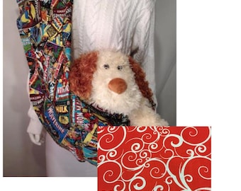 Red Swirl Print Pet Sling, Hands-Free Dog Carrier, 35lb Capacity