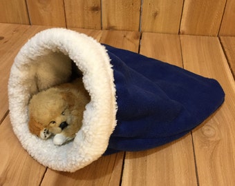 Snuggle Den, Navy, Pet Bed, Sleeping Bag, Den, burrow bed. dog sleeping bag, snuggle sacks, cave beds